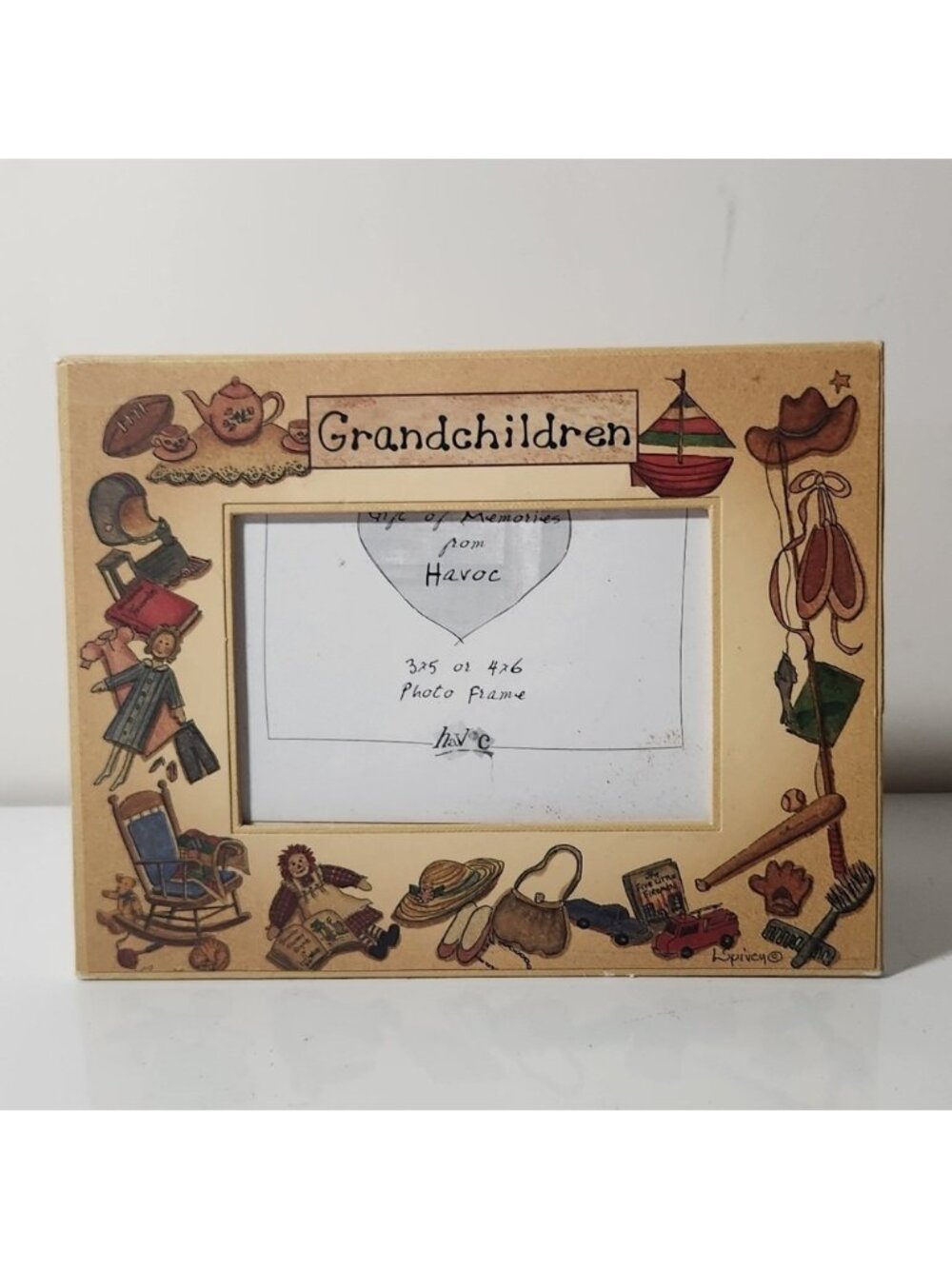 Havoc Grandchildren Photo Frame L Spivey Artist Illustrations 4x6 3.5x5 Tan